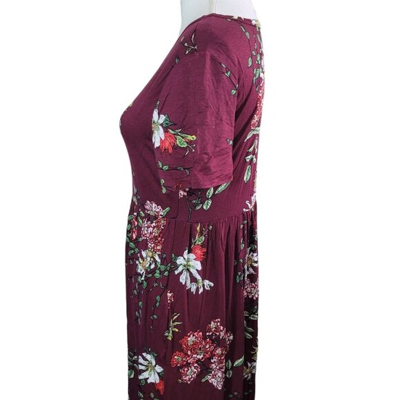Dearcase Long Floral Dress Pockets Red Maroon Flowers Womens Large Floor Length - Picture 6 of 11